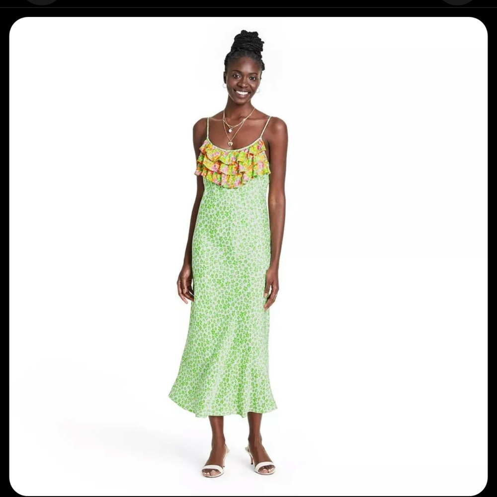 Rixo for target. Green leopard dress. Size xs. Never worn.